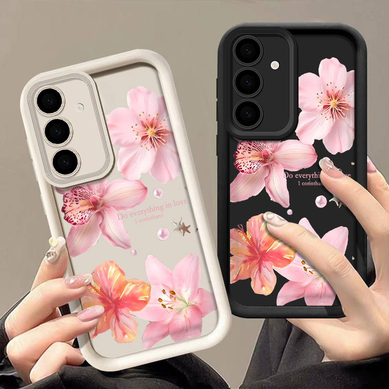Phone Cases Galaxy A17 - غطاء هاتف بزهور وردية لسامسونج جالاكسي