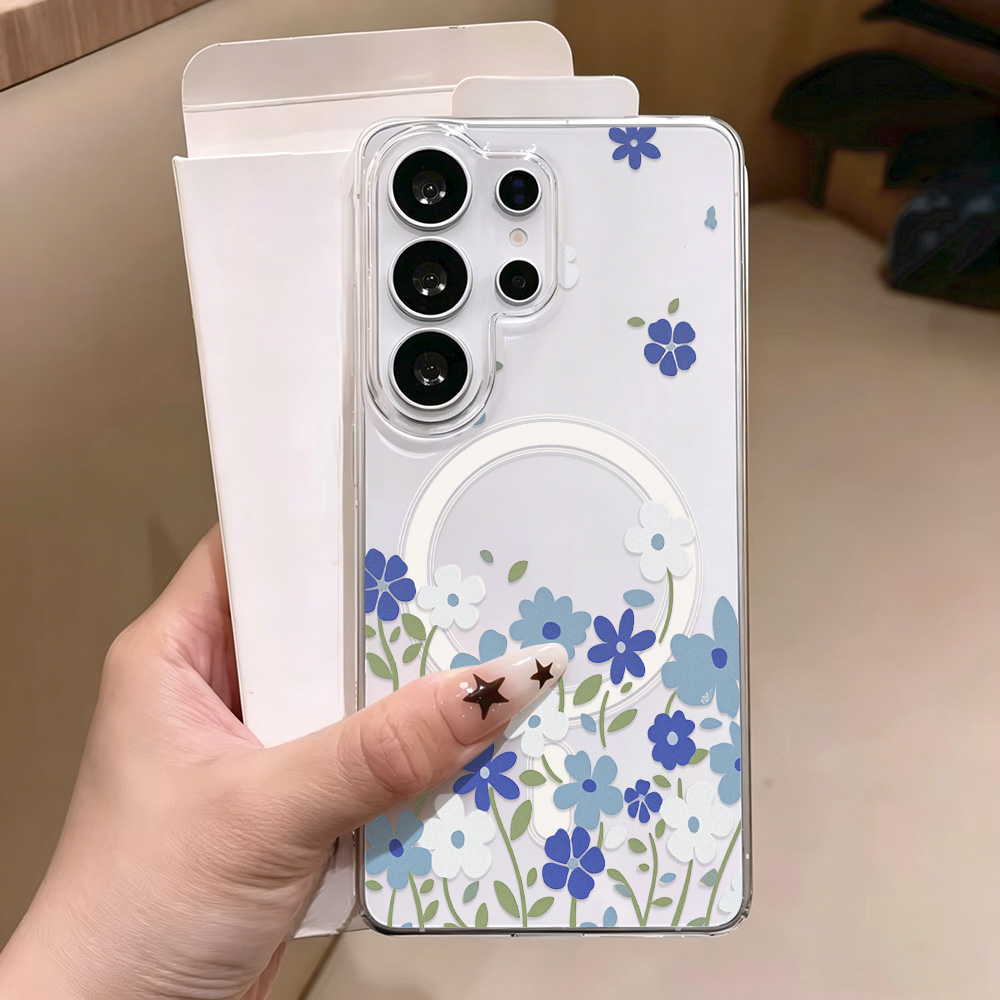 Phone Cases Quality - جراب هاتف مغناطيسي بتصميم زهرة زرقاء