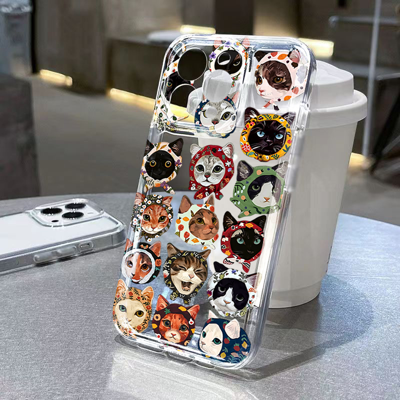 Phone Cases Galaxy A17 - غطاء هاتف شفاف بتصميم قطة لطيفة